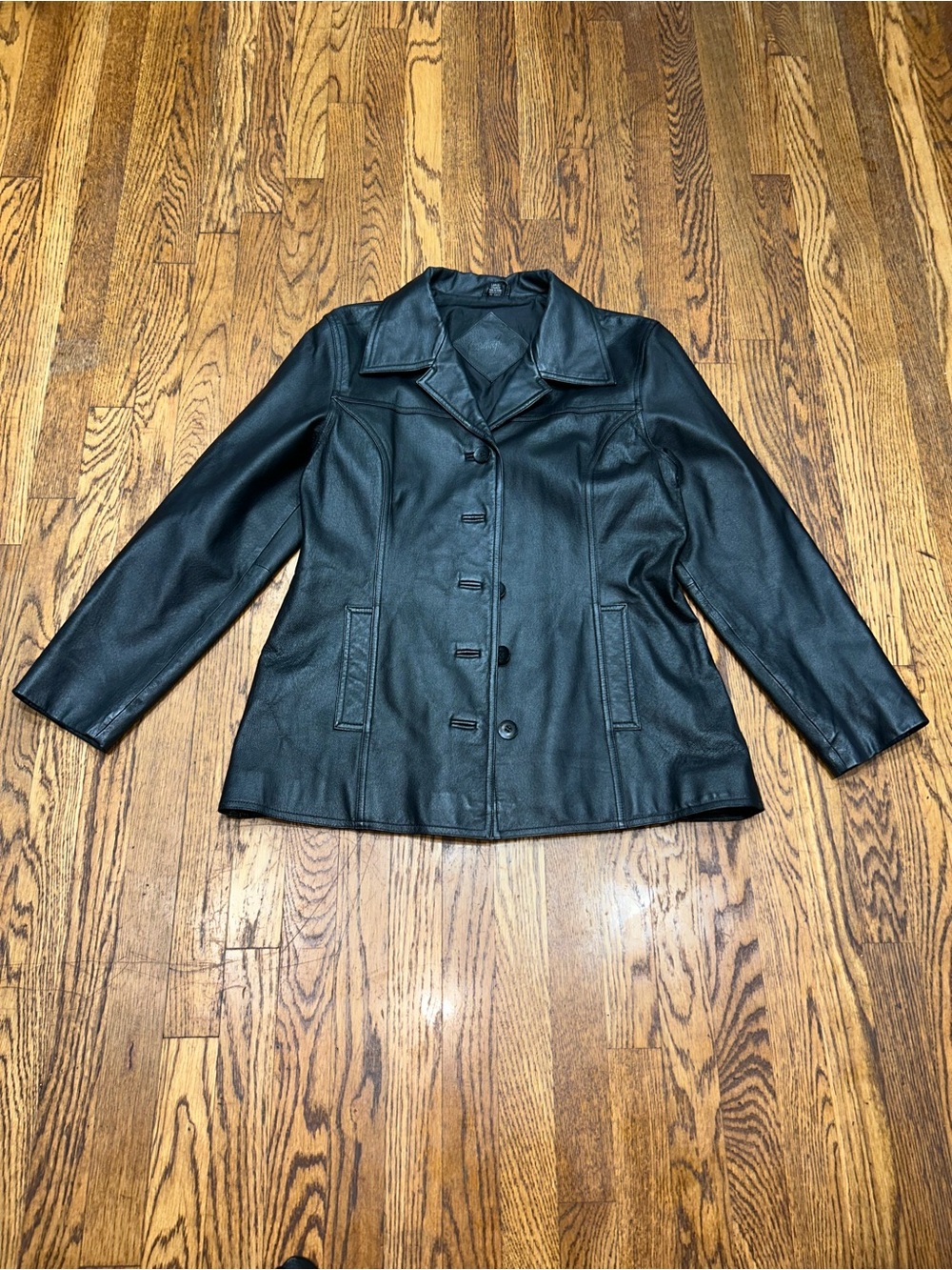Jacqueline Ferrar Women’s Black Genuine Leather Button Front Jacket Size L - Picture 3 of 11